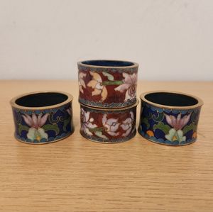 Vintage Cloisonne Floral Napkin Rings Set of 4